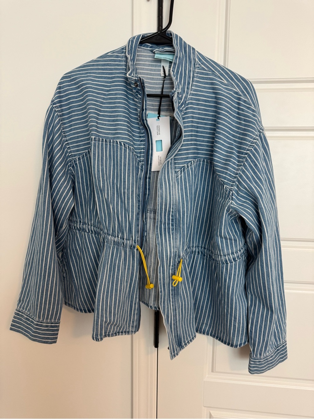 Striped Light Blue Utility Jacket with Drawstring